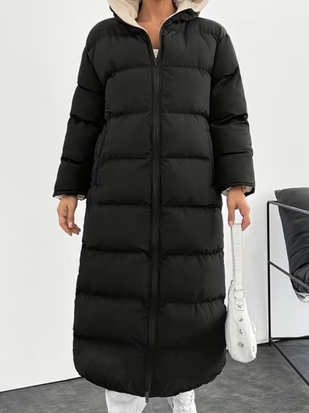 Women's Winter Full-Waist Zipper Parka Coat with Hood Size S